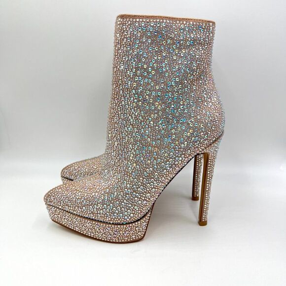 NEW Madden Girl Size 8 Lorile Blush Jeweled Encrusted Platform Ankle Boots Shoes - Picture 5 of 14